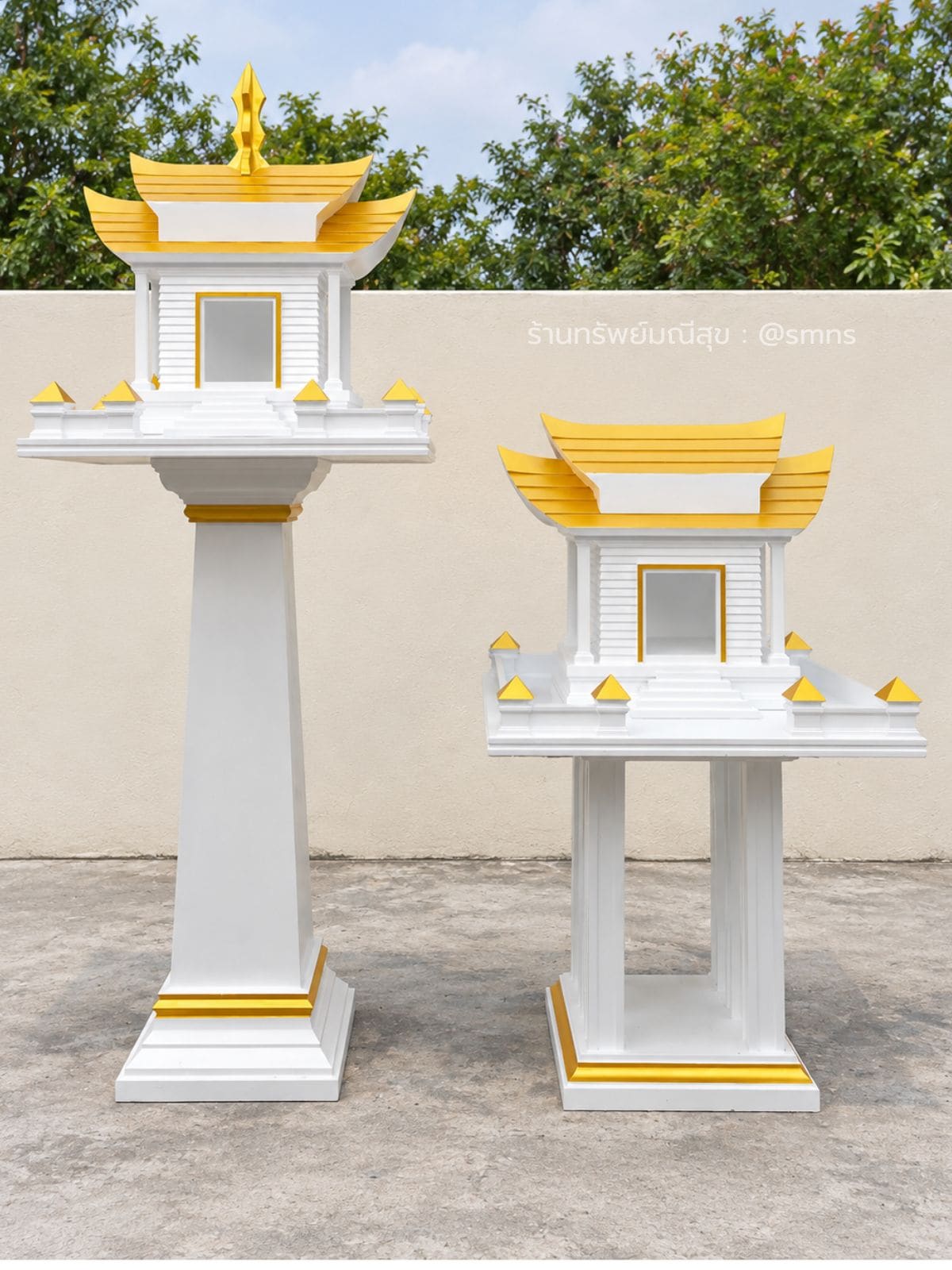 ชุดศาลโมเดิร์นหลังคาจีน MD-0015 สีขาวทอง มุมด้านหน้า